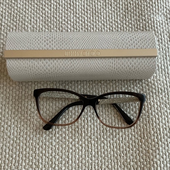 Jimmy Choo JC105 Eyeglass frames Dark Brown Gradient Silver Sparkle on Arms - Picture 2 of 5